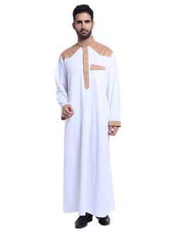 ماركة غير محددة كندورة عربية بأكمام طويلة أبيض/بني  - Image 1