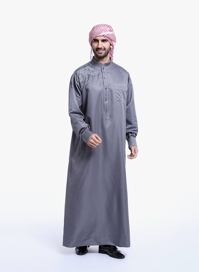 ماركة غير محددة كندورة عربية برقبة قصيرة غير مطوية رمادي  - Image 3
