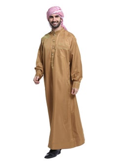 ماركة غير محددة كندورة عربية برقبة قصيرة غير مطوية بني فاتح 
