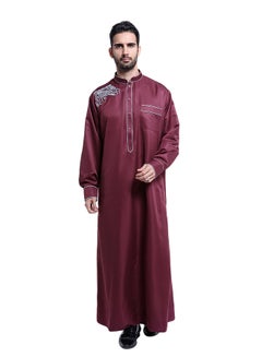 ماركة غير محددة كندورة عربية برقبة قصيرة غير مطوية أحمر برغندي  - Image 1