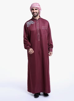ماركة غير محددة كندورة عربية برقبة قصيرة غير مطوية أحمر برغندي  - Image 2