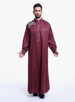 ماركة غير محددة كندورة عربية برقبة قصيرة غير مطوية أحمر برغندي  - Image 3