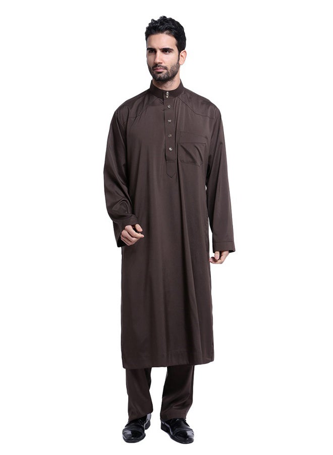 كندورة عربية بأكمام طويلة قهوة داكنة  - Image 1