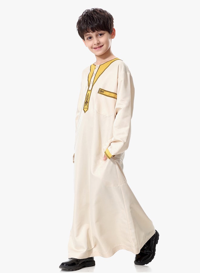 Henley Neck Arabi Kandora Beige/Yellow - Image 2