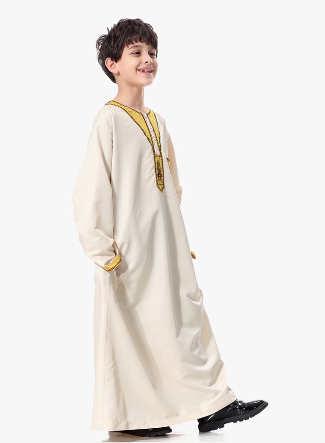 Henley Neck Arabi Kandora Beige/Yellow - Image 3