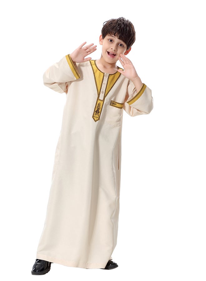 Henley Neck Arabi Kandora Beige/Yellow - Image 1