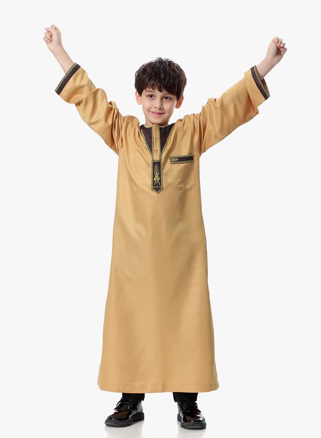 Henley Neck Arabi Kandora Light Yellow - Image 3