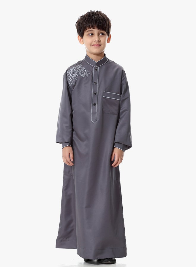 ماركة غير محددة كندورة عربية برقبة قصيرة غير مطوية رمادي داكن  - Image 2