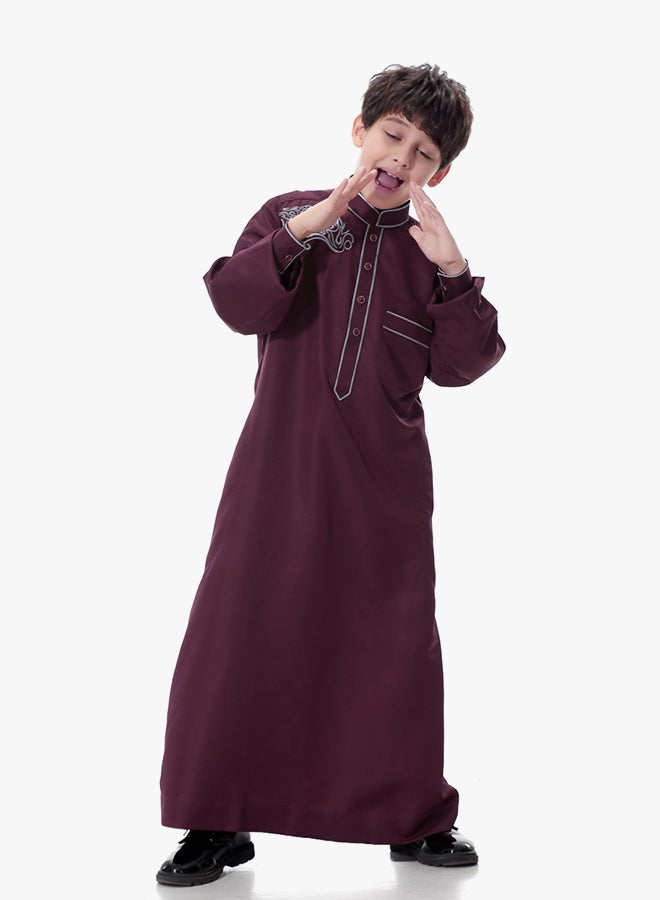 ماركة غير محددة كندورة عربية برقبة قصيرة غير مطوية أحمر برغندي  - Image 2