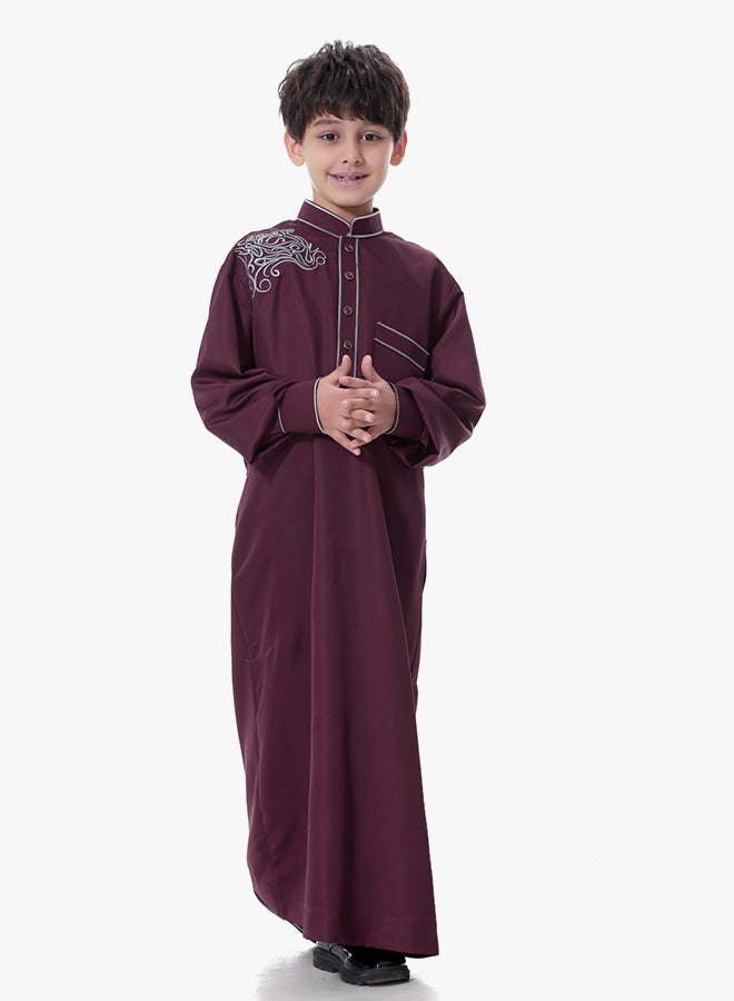 ماركة غير محددة كندورة عربية برقبة قصيرة غير مطوية أحمر برغندي  - Image 3