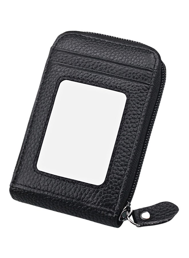 Leather Zipperd Credit Card Holder With Mirror Black - Image 1