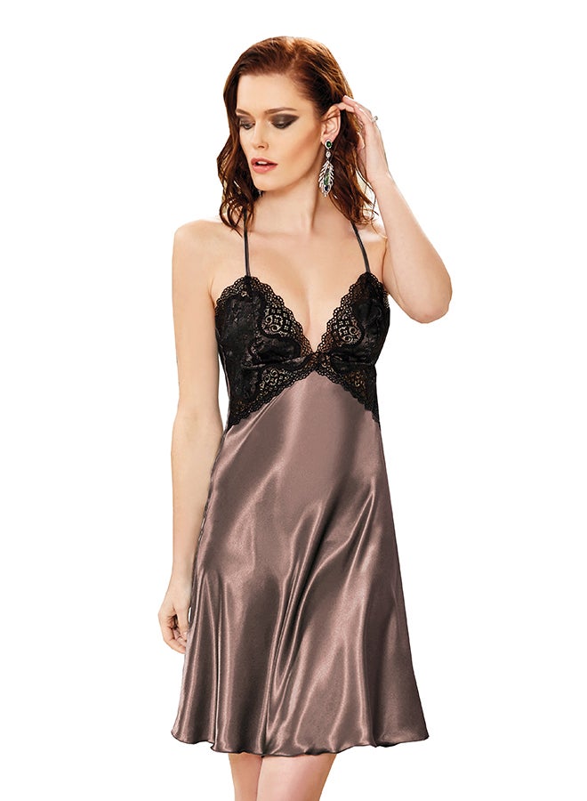 Nurteks Casual Straps Short Nightdress Black/Bronze 