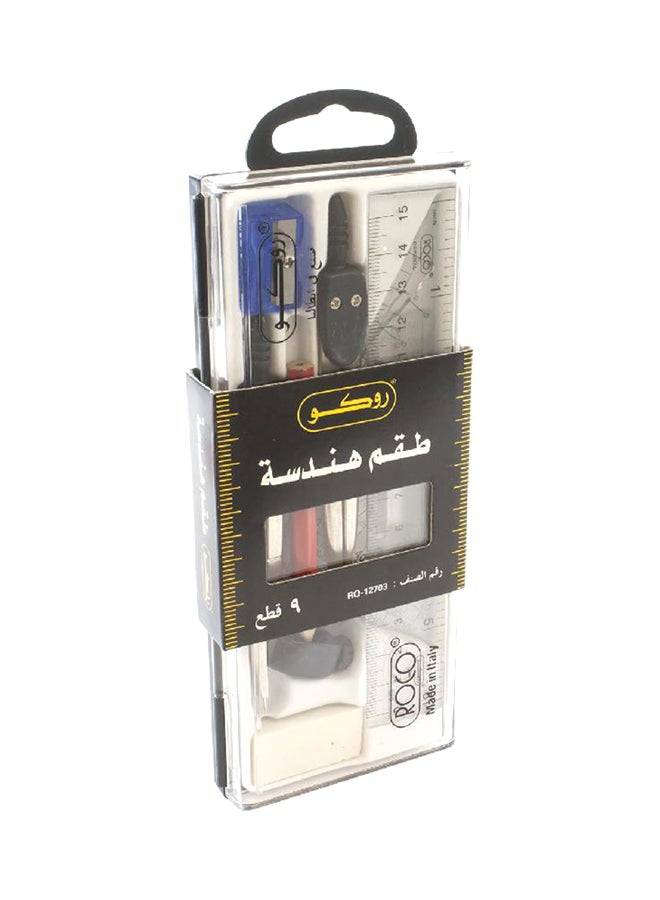 طقم أدوات هندسية مكون من 9 قطع متعدد الألوان