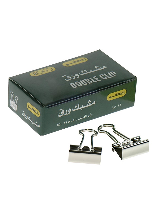ROCO 12-Piece Binder Double Clip Set Silver 