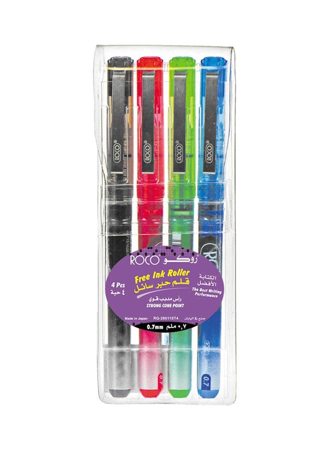 روكو قلم الحبر السائل برأس مدبب 4 قطع متعدد الألوان