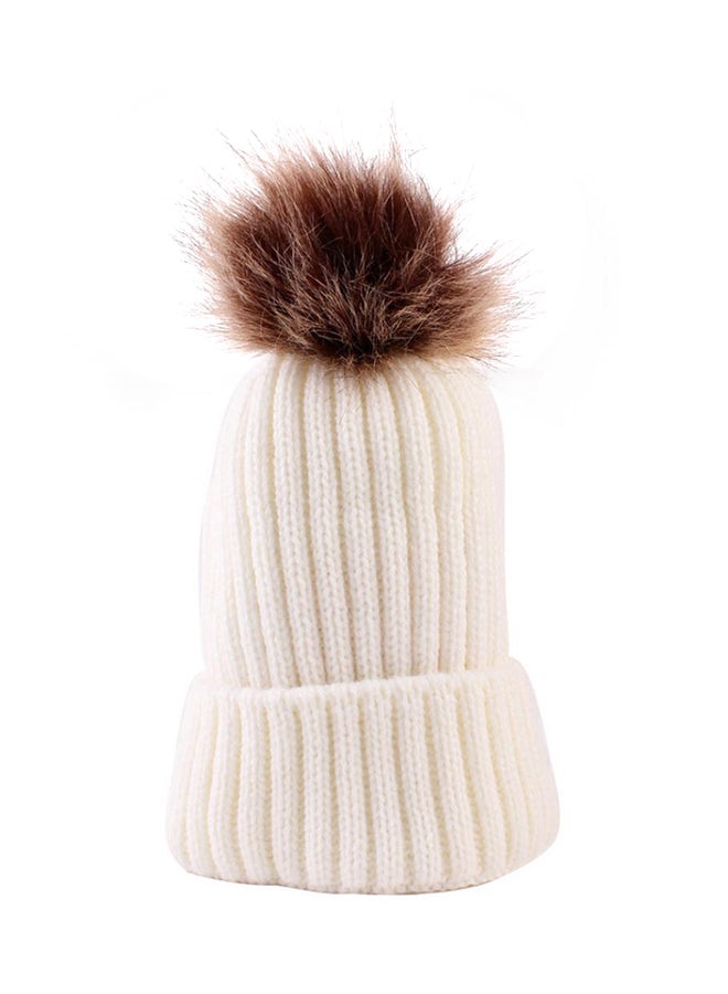 Bluelans Cute Fluffy Ball Beanie White/Brown 