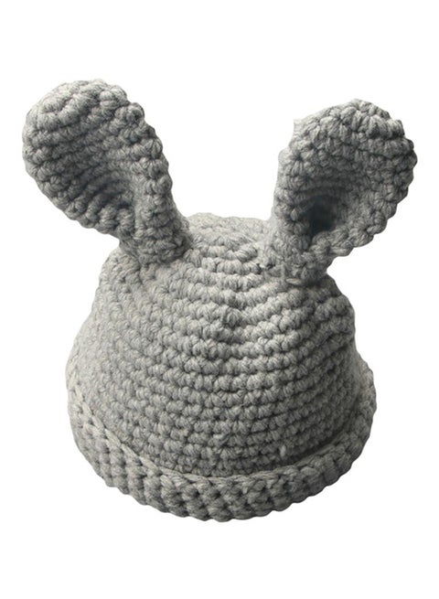 Cute Rabbit Ear Design Knitted Beanie Grey