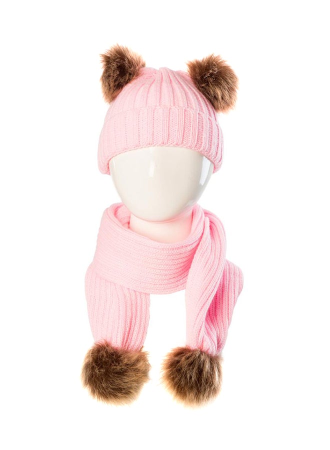 Bluelans Faux Fur Ball Scarf With Beanie Pink/Brown 