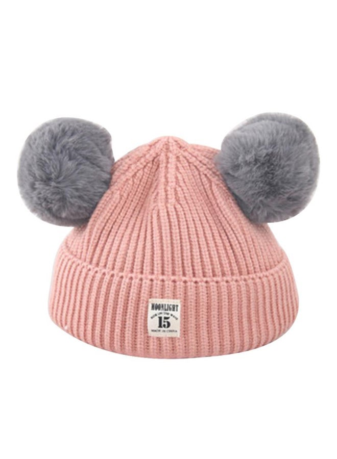 Bluelans Cute Fur Ball Knitted Beanie Pink/Grey 