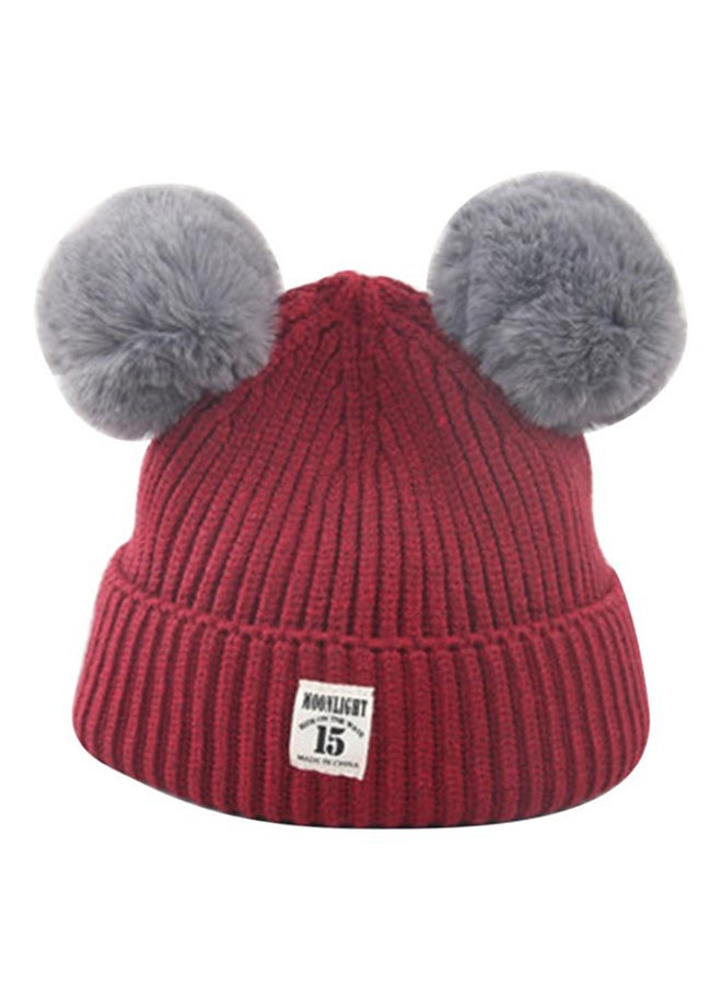 Bluelans Cute Fur Ball Knitted Beanie Burgundy/Grey