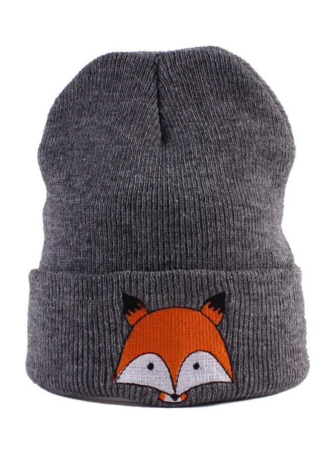 Bluelans - Cute Fox Pattern Warm Beanie Dark Grey - Image 1