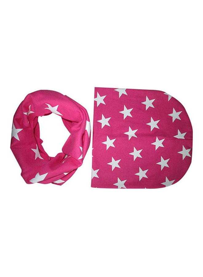 Bluelans Round Beanie With Scarf Pink/White 