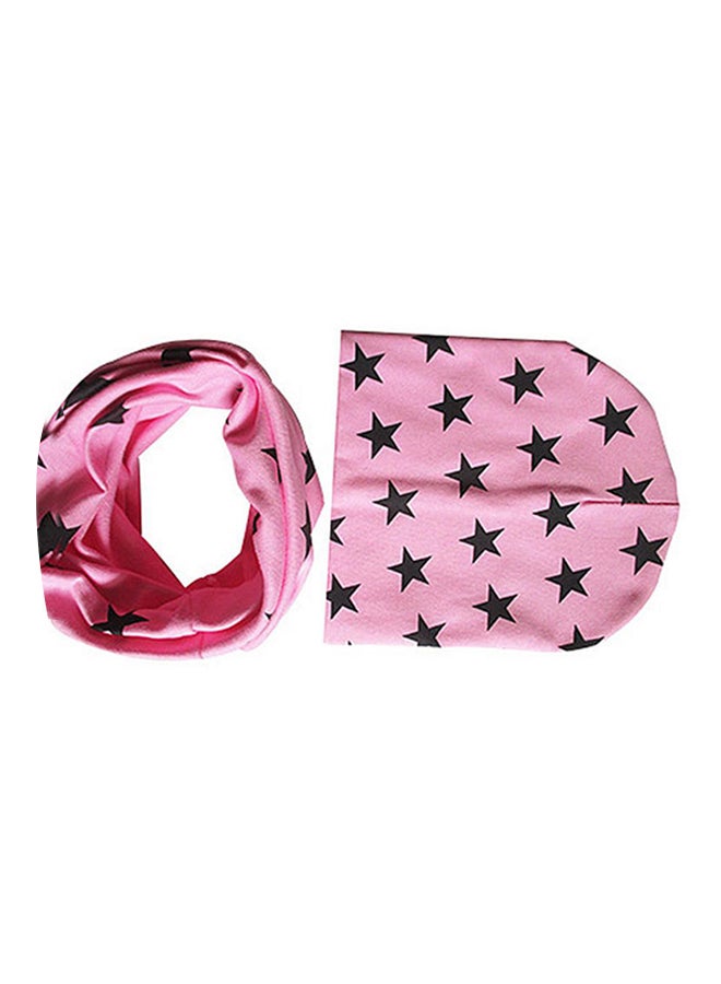 Bluelans Round Beanie With Scarf Pink/Black 