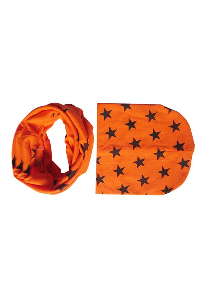 Bluelans Round Beanie With Scarf Orange/Black 