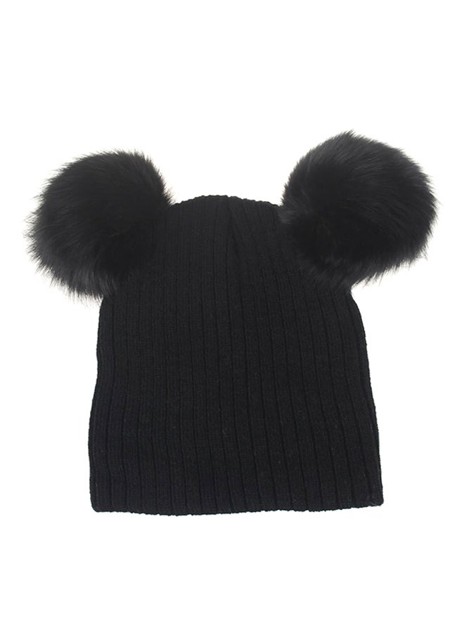 Bluelans - Warm Fox Fur Knitted Beanie Black - Image 1