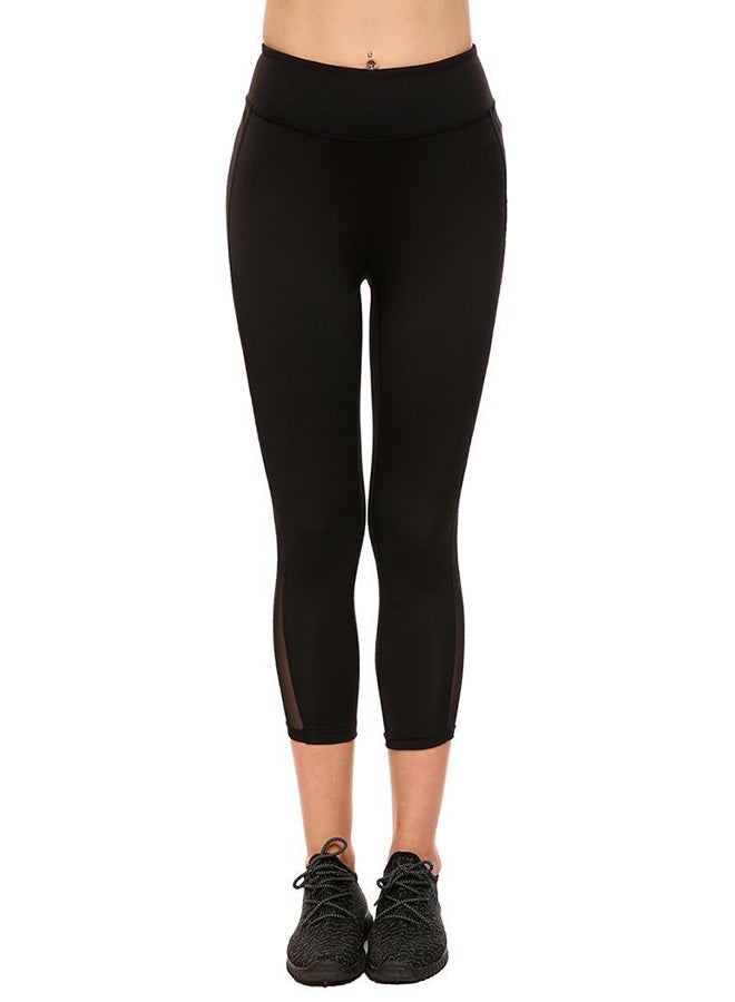 Mesh Patchwork Elastic Sports Yoga Pants Black  - Image 1