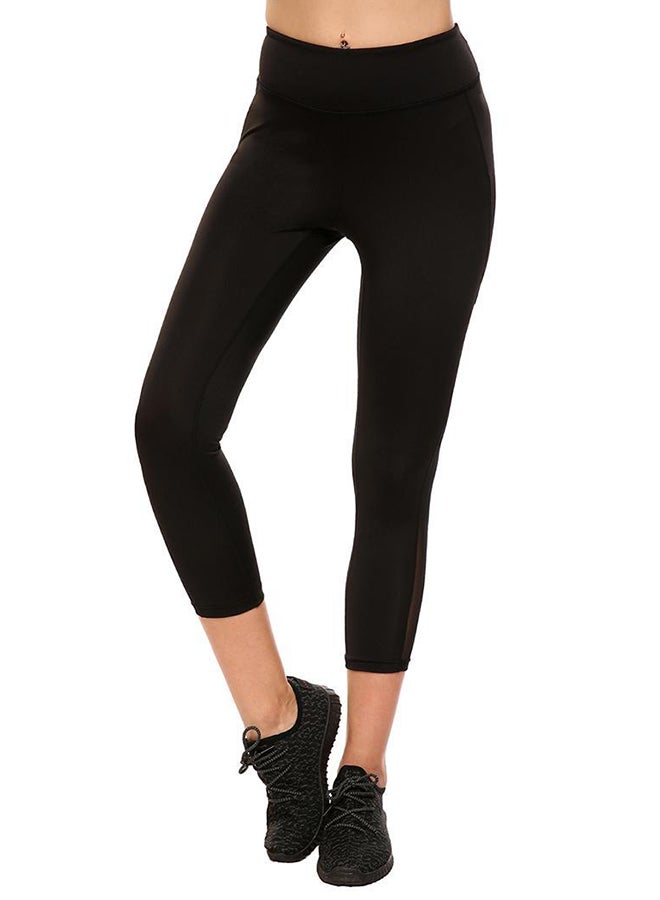 Mesh Patchwork Elastic Sports Yoga Pants Black  - Image 4
