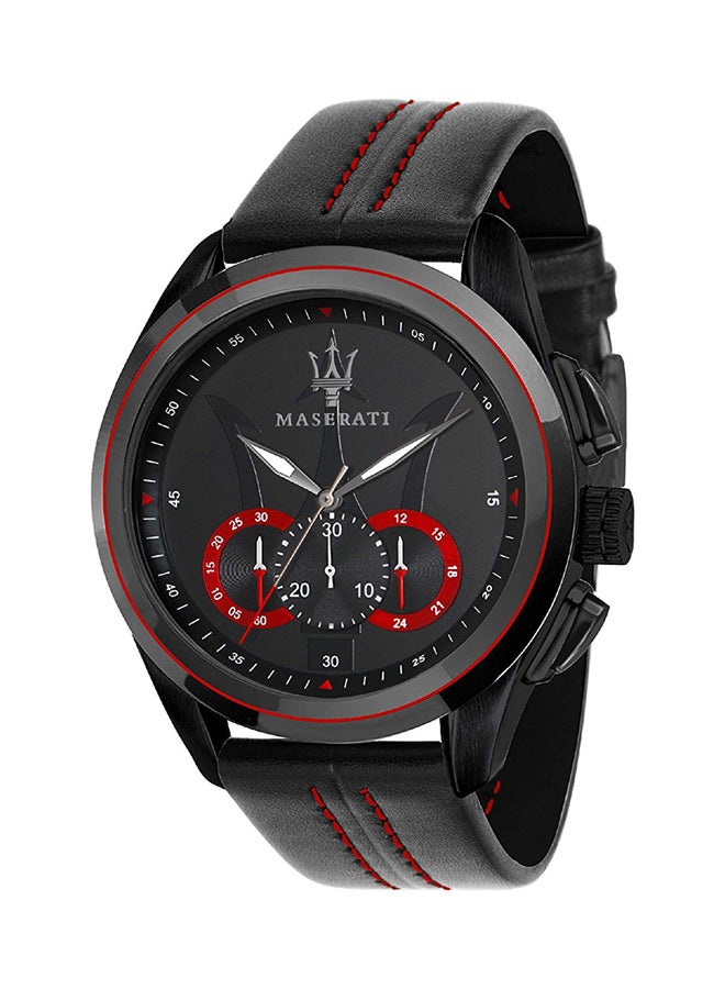 مازيراتي ساعة يد بعقارب وسوار من الجلد طراز R8871612023 - قياس 45 مم - لون أسود للرجال