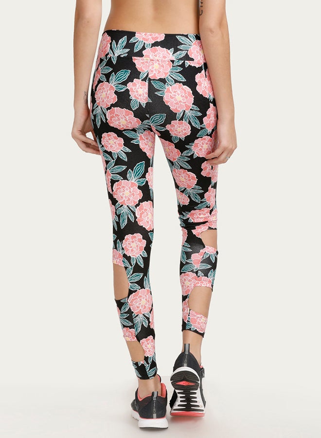 zivame Floral Printed Skin Fit Leggings Black/Pink  - Image 2