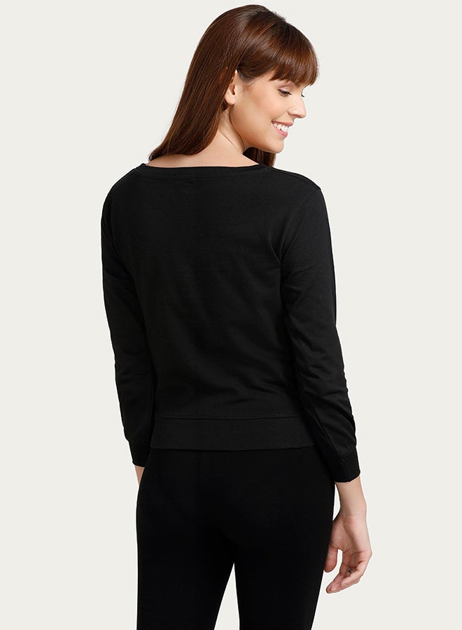 zivame Long Sleeve Cotton Sweatshirt Black  - Image 2