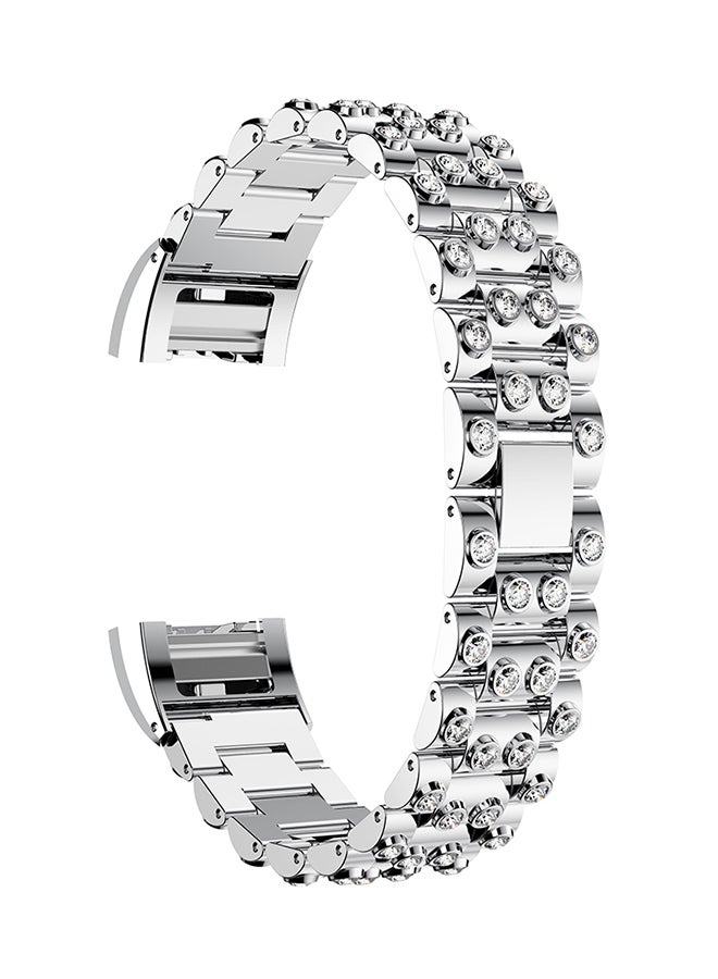 ISank Replacement Watch Bracelet For Fitbit Charge 2 Silver/White - Image 1