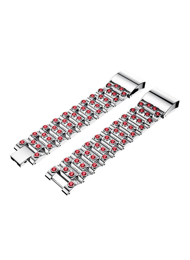 ISank Replacement Watch Bracelet For Fitbit Charge 2 Silver/Red  - Image 2