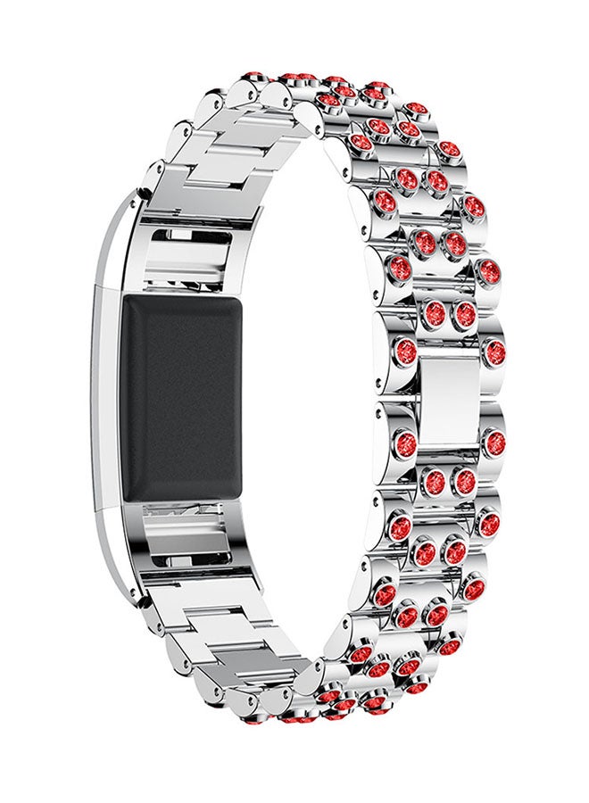 ISank Replacement Watch Bracelet For Fitbit Charge 2 Silver/Red  - Image 3