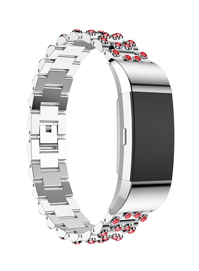ISank Replacement Watch Bracelet For Fitbit Charge 2 Silver/Red  - Image 4