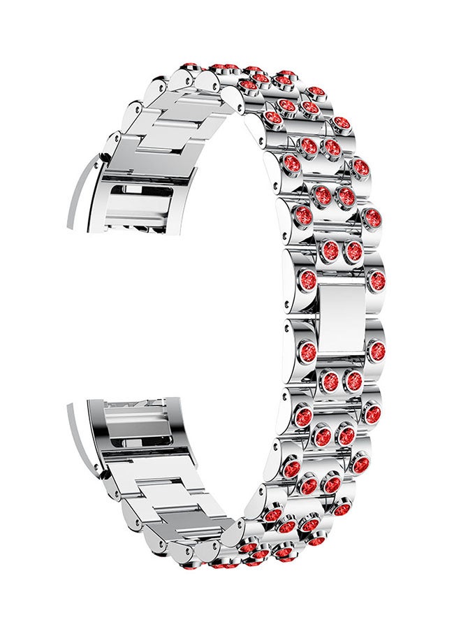 ISank Replacement Watch Bracelet For Fitbit Charge 2 Silver/Red  - Image 1