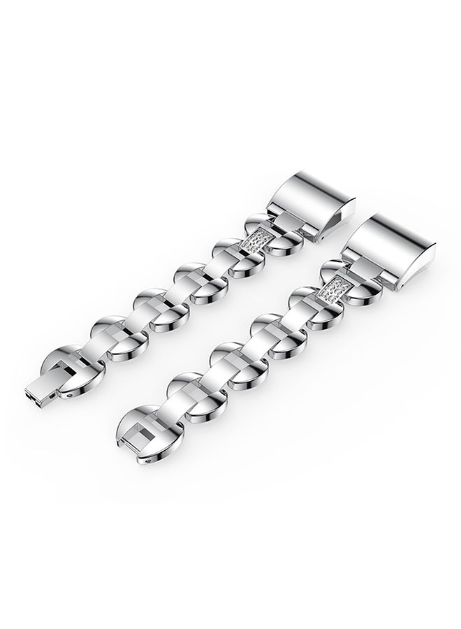 ISank Replacement Watch Band For Fitbit Charge 2 Silver/White  - Image 2