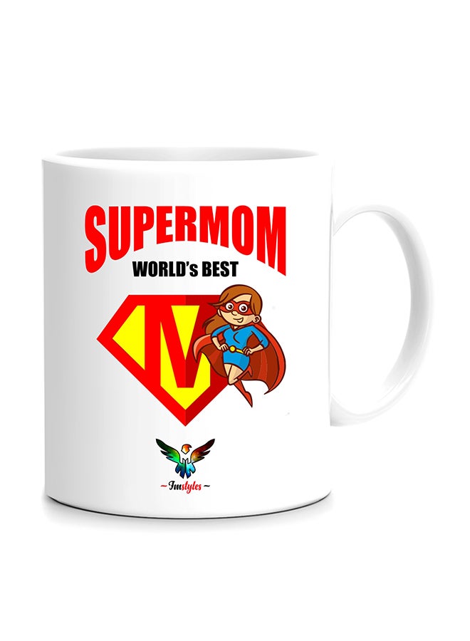 إف إم ستايلز قدح مطبوع عليه Supermom World's Best Mom أبيض/أحمر/أصفر 10سم 
