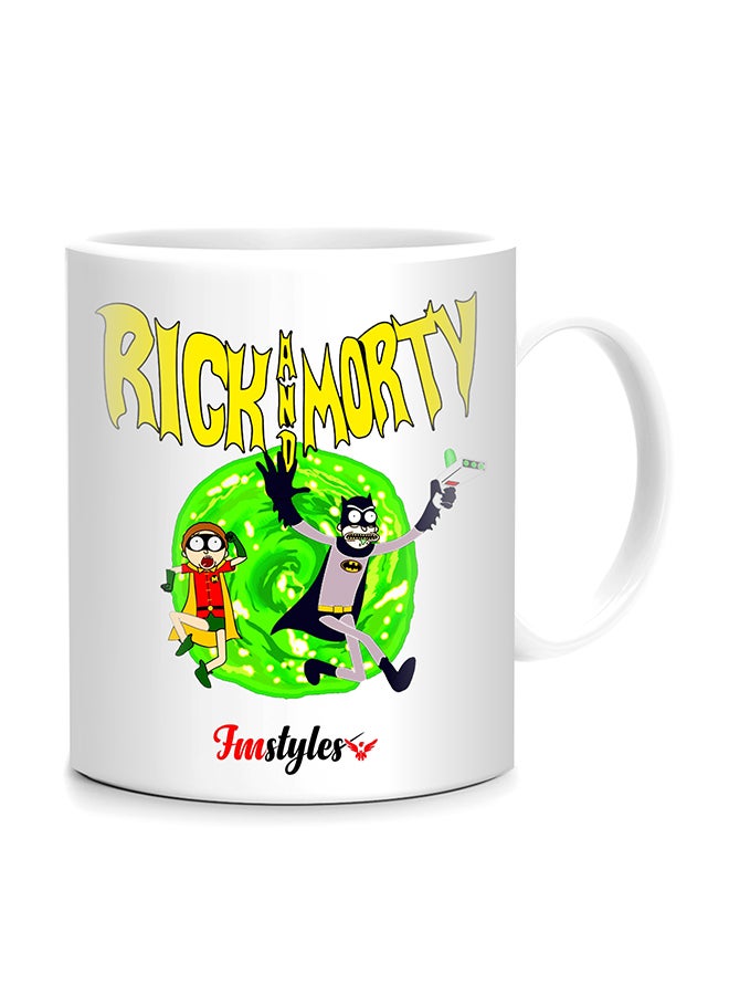 إف إم ستايلز قدح مطبوع عليه من الجانبين بتصميم ريك أند مورتي مصدومين أبيض/أخضر/أصفر