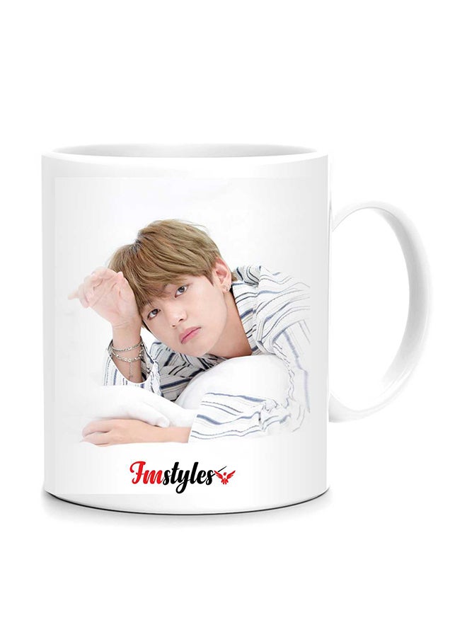 قدح بطبعة V Fm1 لفريق بي تي إس أبيض 10سم