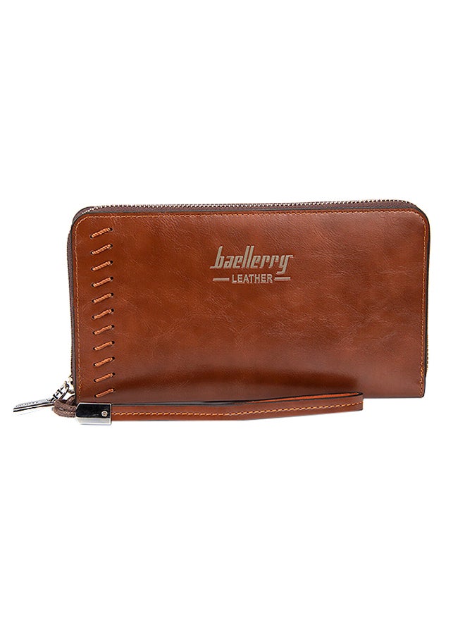 baellerry Long Leather Business Wallet Brown 