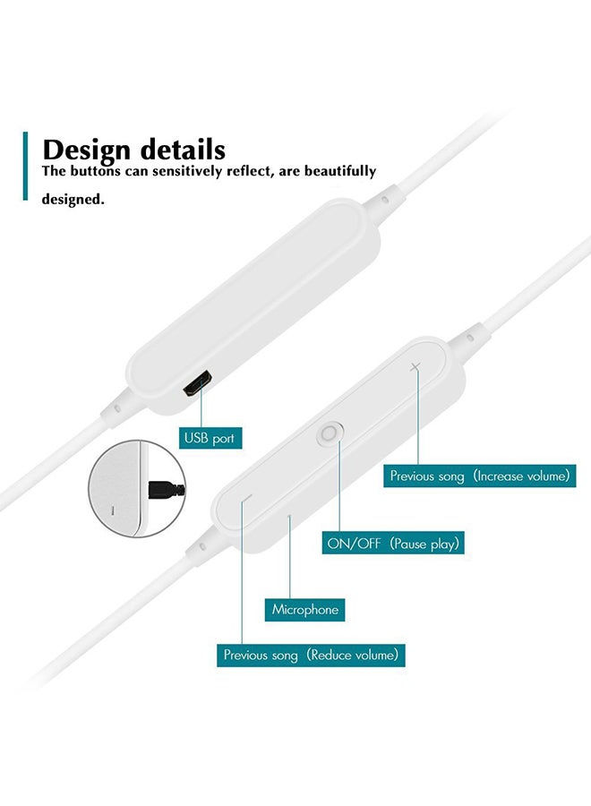 زيدلي سماعة أذن داخلية ستيريو لاسلكية تعمل بالبلوتوث مع ميكروفون لهاتف S6 أبيض - Image 2