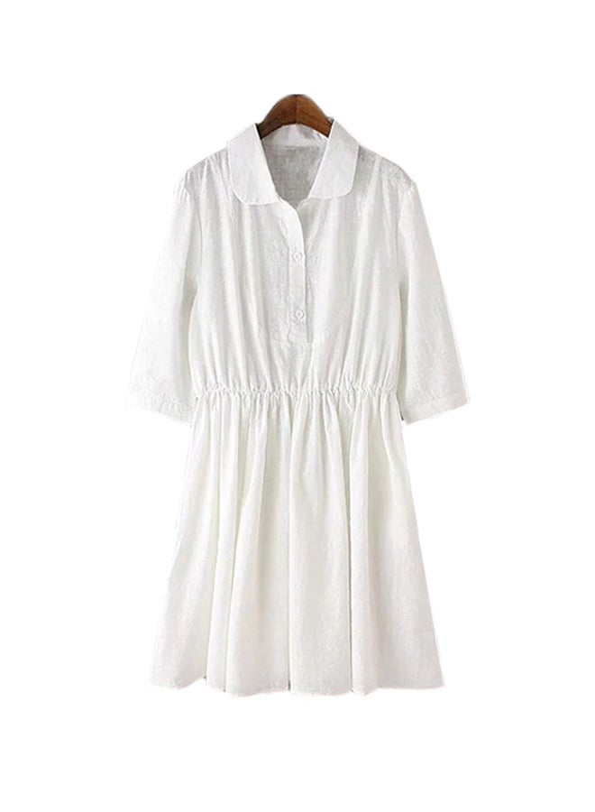Collared Neck Three Quarter Sleeve Mini Dress White - Image 1