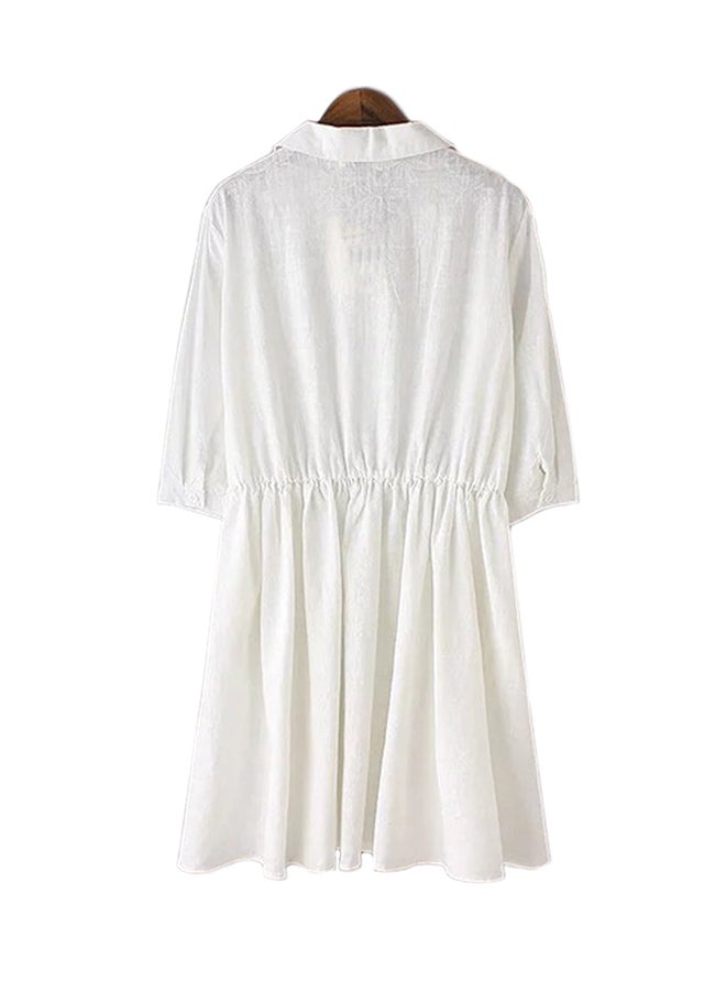 Collared Neck Three Quarter Sleeve Mini Dress White - Image 2