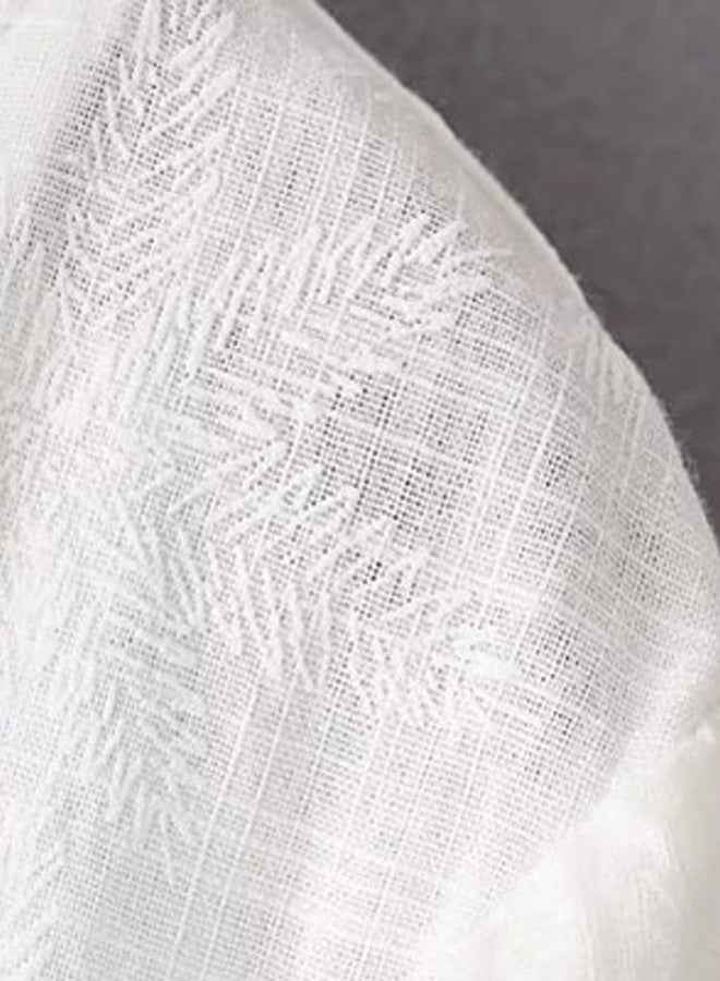 Collared Neck Three Quarter Sleeve Mini Dress White - Image 3