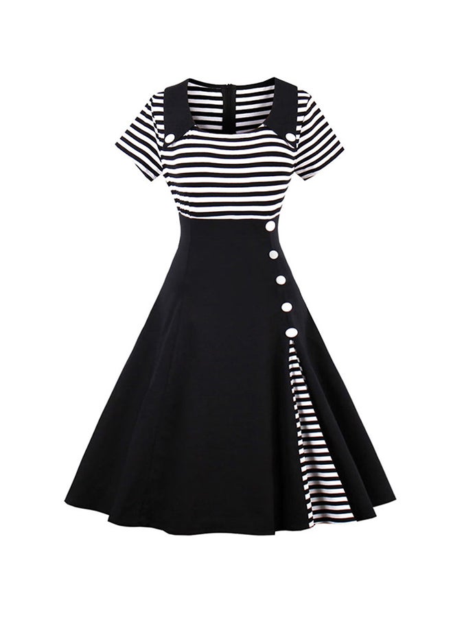 Collared Neck Midi Dress Black/White  - Image 1