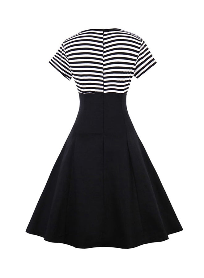 Collared Neck Midi Dress Black/White  - Image 2